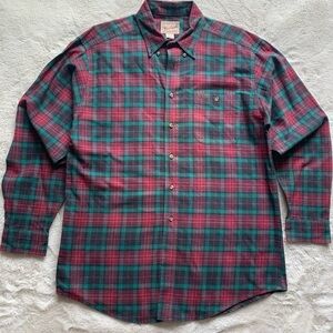 Woolrich Men’s Red Plaid Button Down Holiday Cotton Shirt Size Large